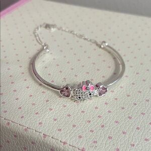 5/$25 🎀Silver and Pink Heart Hello Kitty Cuff Bracelet